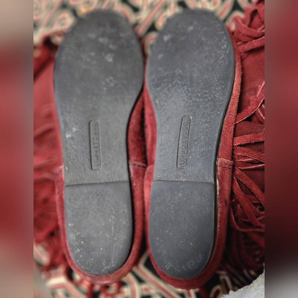 Minnetonka Burgundy Suede 3 Layer Fringe Boots - image 5